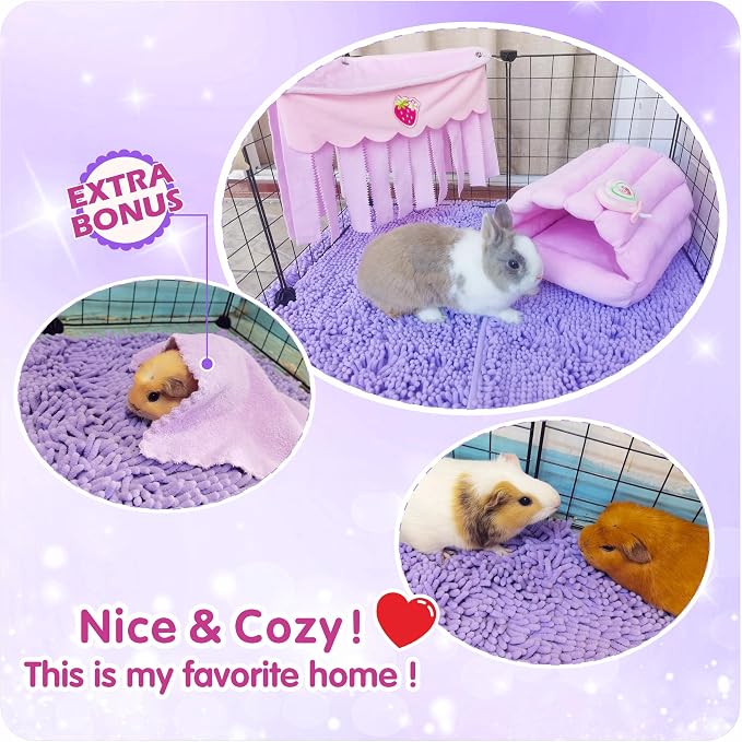 Guinea Pig Cage Liner Bedding 47x24, Washable Guinea Pig Bed Mat, Extra Absorbent Rabbit Pee Pad Reusable, Non-Slip Fleece Blanket for Bunny and Small Animal Cage Accessories (Purple, 47"x24")