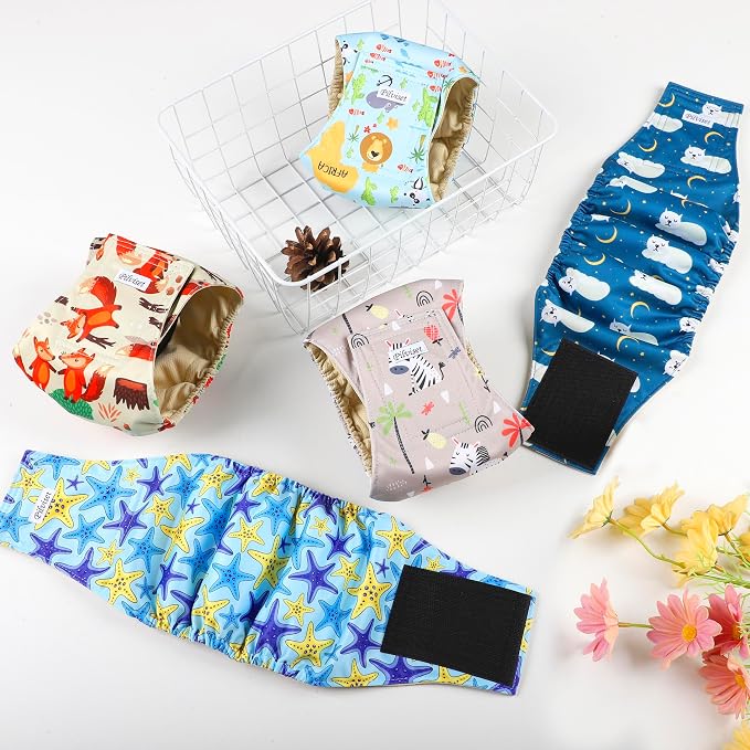 5 Pack Dog Diapers Male Reusable, Premium Belly Bands for Male Dogs, High Absorbing Male Dog Pee Wraps for Doggie in Incontinence or Excitable Urination and Training,Animal,XXL