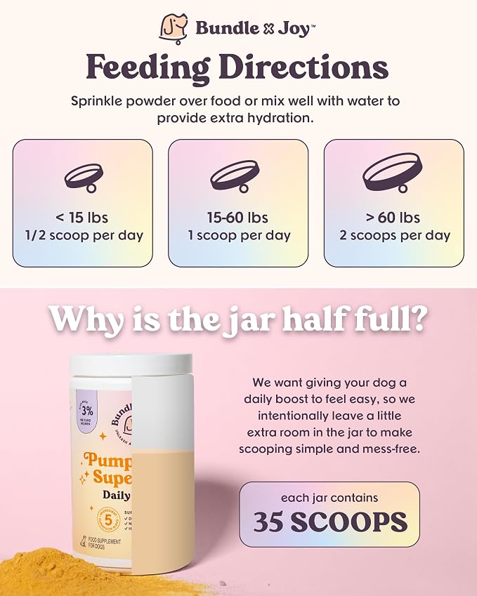 Bundle x Joy Superfoods with Pumpkin for Dogs Daily Boost, Vegan Digestive Support, Gut Health for Dogs, Supports Stomach Upset & Loose Stools, Dog Supplements Made in USA - 35 Scoops