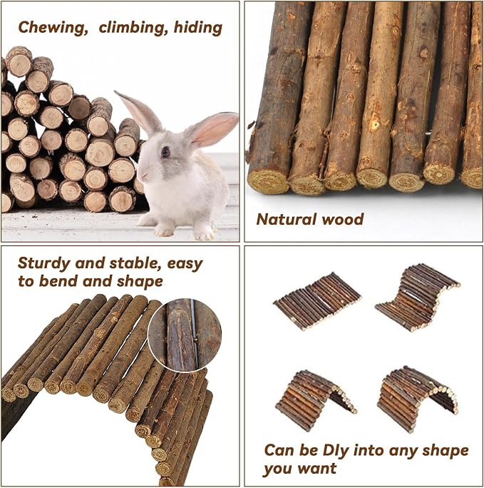 Large Wooden Rabbit Bridge Ladder,19.68 x 11.81 inches Flexible Bunny Tunnel Hideout House Hamster Natural Chew Toy Small Animal Climbing Ramp for Guinea Pig Chinchilla Rabbit Ferret Hedgehog