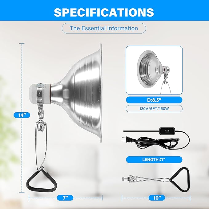 Simple Deluxe 150W Ceramic Reptile Heat Lamp Bulb & 150W Clamp Light with 8.5" Aluminum Reflector, LCD Digital Aquarium Thermometer Combo for Amphibian Pets