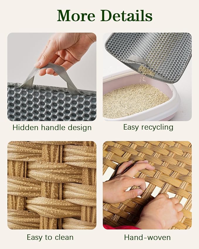 SETVSON Cat Litter Box Enclosure Furniture, Handwoven Rattan Hidden Litter Box with Mat, Large Space Cat House with 2 S-Shaped Hooks 30.3 x 18.3 x 24.4 Inches, Indoor for Living Room Apartment Natural