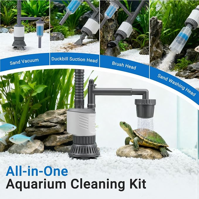 Aquarium Vacuum Gravel Cleaner, 6 in 1 30W Electric Fish Tank Cleaner with Adjustable Length, Automatic Removable Vacuum for Aquarium Change Water, Wash Sand, Water Filter and Waste Circulation