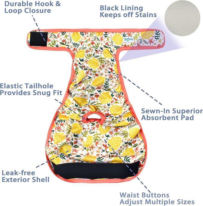 Leekalos Reusable Washable Dog Diapers Female (3 Pack) - Highly Absorbent Doggie Diapers - Size Adjustable Puppy Diapers for Dog Period Panties (X-Large, Sunflower)