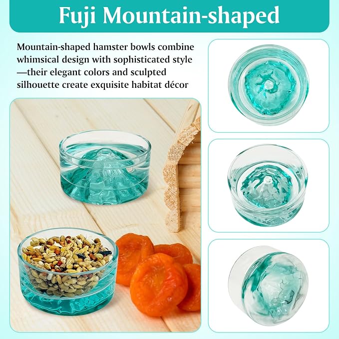 BNOSDM Rabbit Grinding Claw Pads Natural Hamster Lava Stone and Green Hamster Food and Water Bowl Mountain Fuji Style Glass for Hamsters Gerbils Mice Rats or Other Similar-Sized Pets