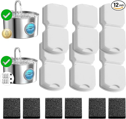 GIOTOHUN Cat Fountain Filters Replacement: 12 Cat Fountain Filter (6 Carbon + 6 Foam Filters) Suitable for GIOTOHUN S11