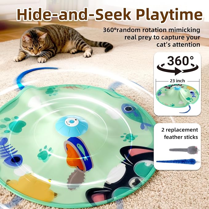 Casfuy 4 Speed Interactive Hide and Seek Cat Toy with Moving Mouse Electronic Motion Concealed Teaser Wand Cat Toy