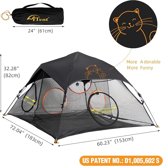 Tent Pop Up Cat Tent, Portable Lightweight Cat Playpen with 3 Holes, Indoor Outdoor Pet Enclosure w/Carry Bag, Foldable Interactive Cat Play House for Cats Kittens（Patented