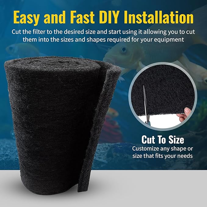 CFS Aquarium Carbon Pad - Cut to Fit Carbon Infused Filter Pad Media for Clean & Clear Fish Tank and Ponds (Carbon filter, 10.5" x 36")