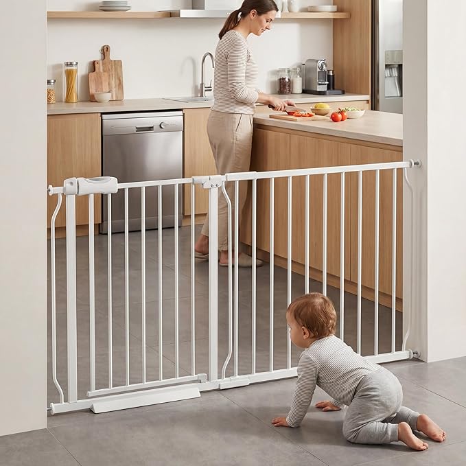 Extra Wide Baby Gate 57.48-62.2 Inch Tension Indoor Safety Gates or Stairs & Doorways,Black Metal Large Pressure Mount Pet Gate,Walk Through Dog Gate