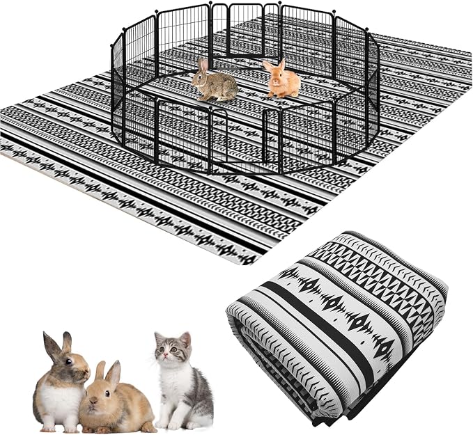 BNOSDM 91" X 63" Black&White Rabbit Cage Liners Washable Reusable Bunny Bedding Pets Dog Whelping Pads and 6PCS Hamster Edible Premium Timothy Hay Chew Bowl Bundle