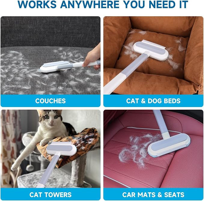 No Kneeling Pet Hair Remover – 4-in-1 Reusable Tool for Dog & Cat Hair, Standard Handle (17.7") for Furniture & Car Seats – Back-Saver, 1-Pack