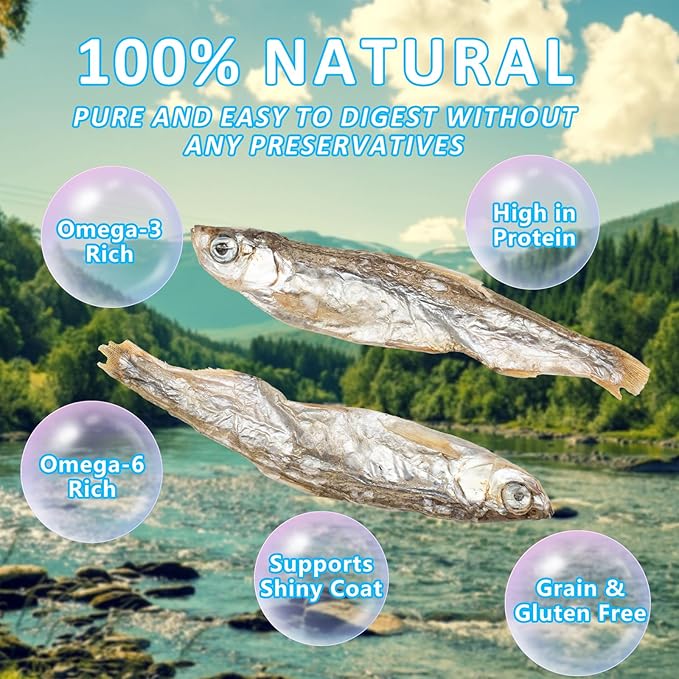 Minnows Dog Treats, 100% Natural Dried Minnows for Dog & Cat, Air Dried, Grain-Free, High-Protein, Premium Quality Cat & Dog Treats 8.5 oz