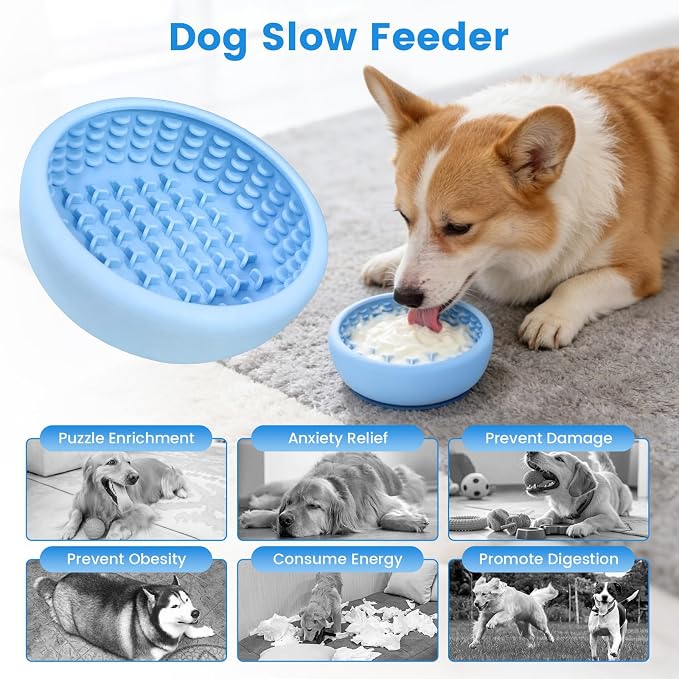 Dog Lick Bowl,Freezeable Anxiety Relief Non-Slip Silicone Treat Bowl,Durable Anti-Choking Long-Lasting Enrichment Slow Feeder Licking Mat for Mediuml Large Breed, BPA Free Silicone Dishwasher Safe