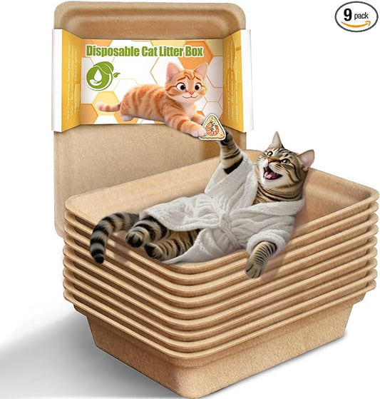 9-Pack Disposable Litter Boxes for Cats: Leak-Proof 3/6/9/20/32 Odor Control Tray for Kittens Rabbits Travel Indoor Easy to Dispose of
