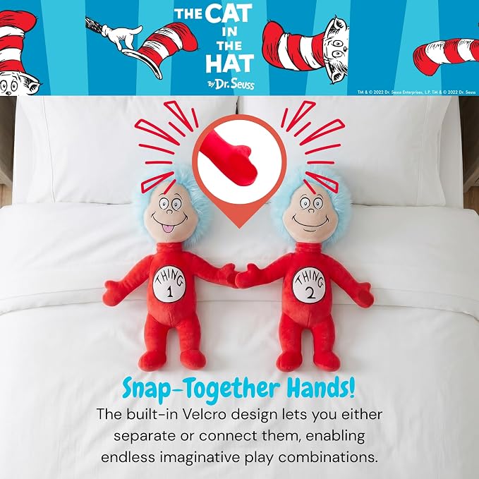 Dr. Seuss Cat in The Hat Thing 1 and Thing 2 Cuddle Pillow Buddy, Two Pack, Kids Bedding Super Soft Plush, 21" Tall, (Officially Licensed Product) by Franco