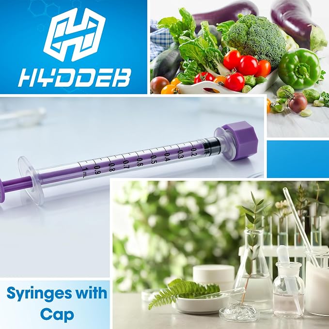 1ml/cc Syringes with Cap - Plastic Purple Syringe for Liquid, Feeding, Individually Wrapped, Pack of 20