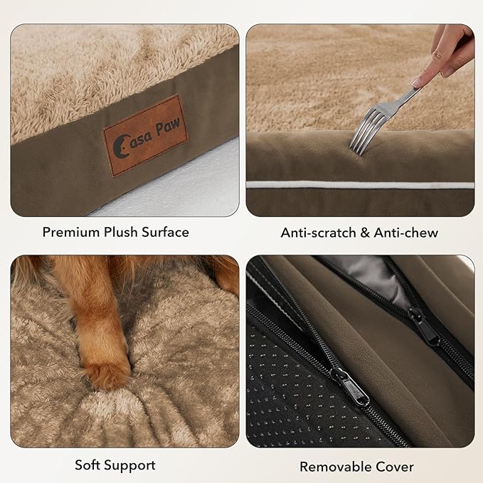 Orthopedic Dog Beds for Large Medium Sized Dogs, Waterproof Egg Crate Foam Large Dog Couch Beds with Comfy Bolster 36x27Inch, Washable Pet Beds with Removable Cover, Brown