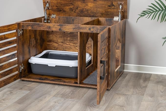 Trixie XL Farmhouse Litter Box Enclosure, Indoor Cat Furniture, Hidden Litter Box Cabinet or End Table, Brown