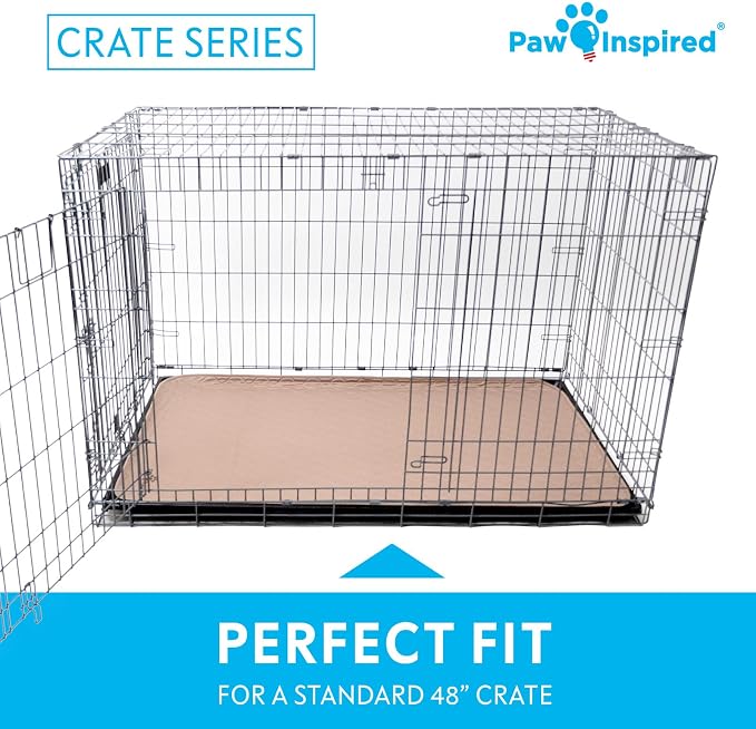 Paw Inspired Washable Crate Liners for Dogs (2 Pack), Leakproof, Non-Slip Pee Pads for 48 Inch Kennels, Reusable Puppy Pads for Potty Training, Whelping, Waterproof Mat (47x29 Inch, Pack of 2)