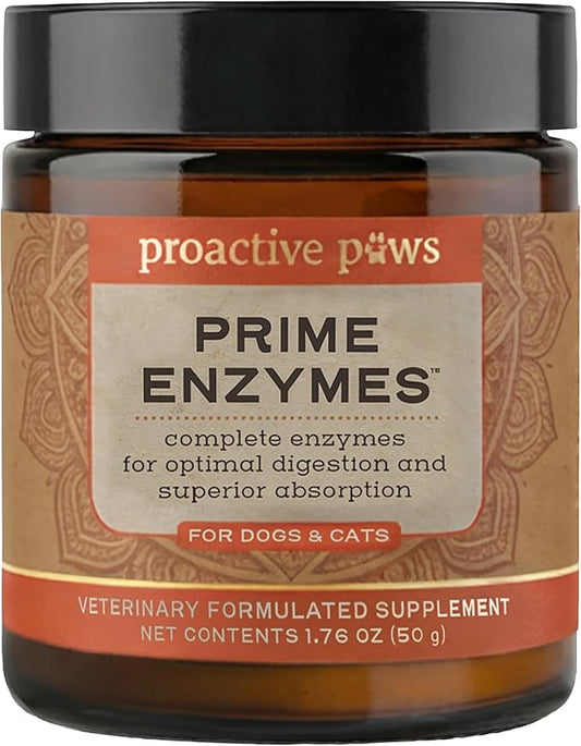 PROACTIVE PAWS Prime Enzymes – Digestive Enzyme Supplement for Dogs and Cats with Taurine, Papaya & Pineapple for Digestive Support and Nutrient Absorption