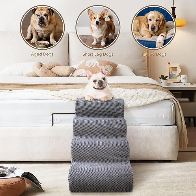 PAWSCRAT Dog Stairs for Small Pets, 11.8" H with 30D Material Soft Foam, Portable Ramp Non-Slip Surface Non-Slip for Couch and High Bed Climbing, 2-Step Stairs for Cat or Dog, Grey