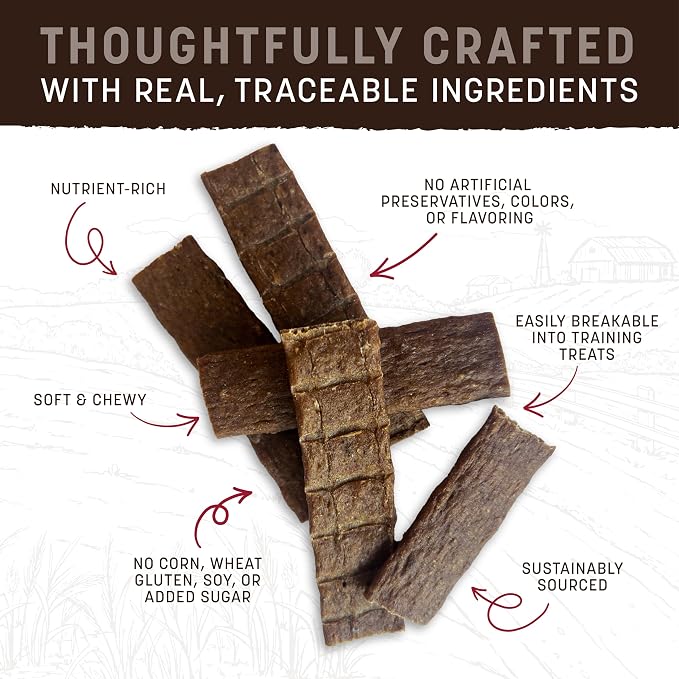 Earth Animal Wisdom Air Dried Jerky - from the Land Recipe Premium Natural Red Meat Jerky Strips Dog Treats - 3 Pack 4 oz Bag