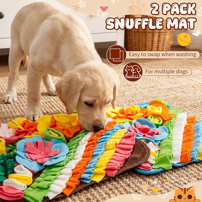 Yinkin 2 Pack Snuffle Mat for Dogs Slow Feeding Mat for Small Medium Breed Dogs Puppy 15.4 x 15.4 Inches Slow Feeder Toy Dog Interactive Nosework Toy Encourages Natural Foraging Skills (Classic Style)