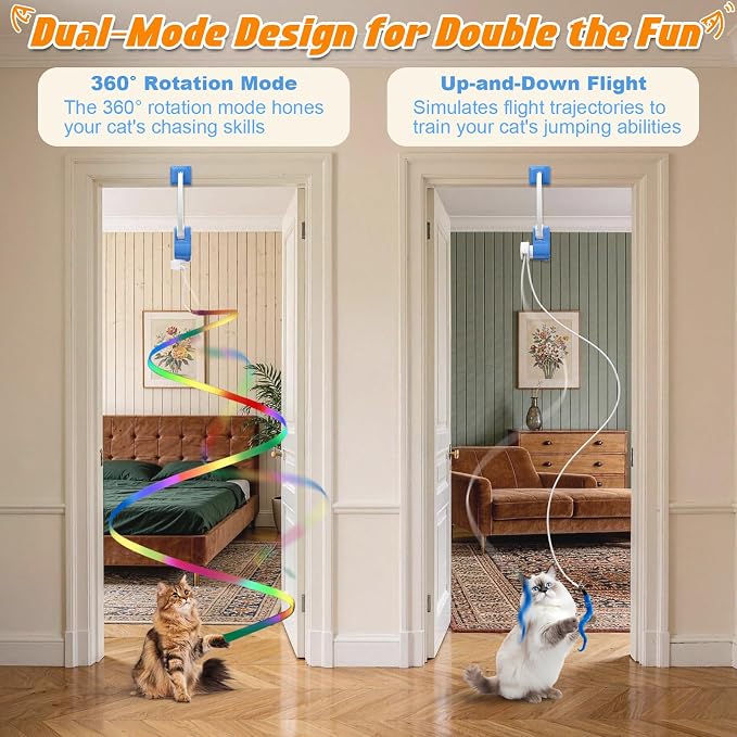 Automatic Interactive Cat Toy Rechargeable, Hanging Cat Toy, Cat Door Toy, Cat Enrichment Toys for Indoor Cats & Kitten, Doorway Electric Cat Teaser for Exercise, Boredom Relief & Fun Games