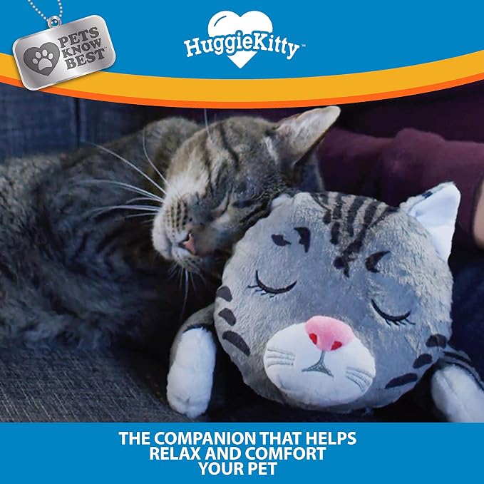 HuggieKitty | Comfort Purring Companion with Heartbeat Sleep Aide for Cats & Kittens, Heating for Calming Relief, Carrier & Behavioral Training Essential, Breeds, Pet's Know Best | Grey