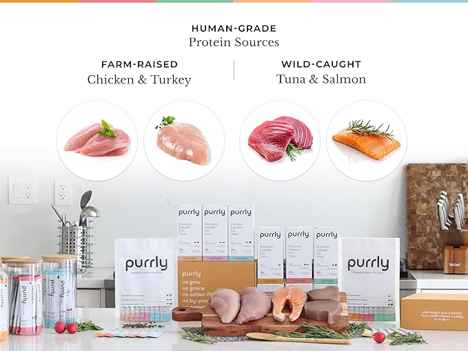 Purrly Lickable Wet Cat Treats Creamy Purée Human-Grade Chicken Breast with Prebiotic and Dietary Fiber for Digestive Health (30 Count) Non-GMO No-Grains No-Artificial-Additive All Ages Low-Phosphorus