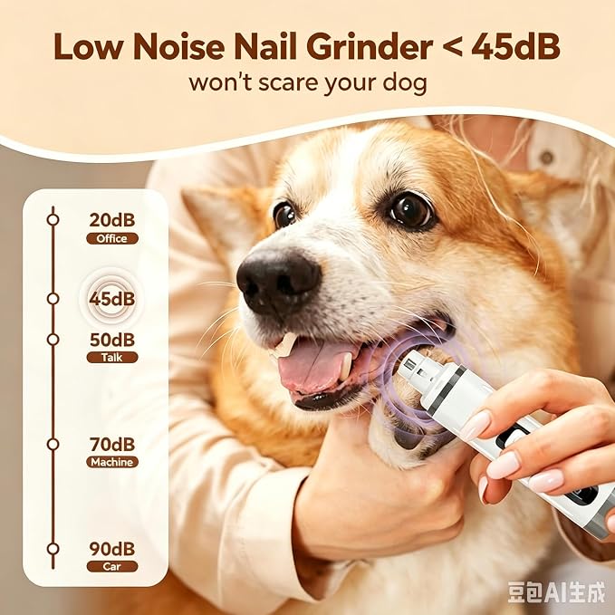 Dog Nail Grinder Quiet- 3-Speed Dog & Cat Nail Grinder with LED Light & Battery Display & Upgrade Grinding Head - Painless Nail Trimmer for Small to Large Pets, Thick Nails, and Sensitive Paws