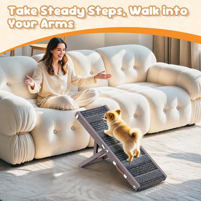 Pawaboo Foldable Dog Ramp, Small Dog Ramp for Couch, 4 Adjustable Height from 13'' to 21", Stable Pet Steps with Non-Slip Pad, Portable Pet Ramps Use for Couch Sofa Stairs, Grey Purple