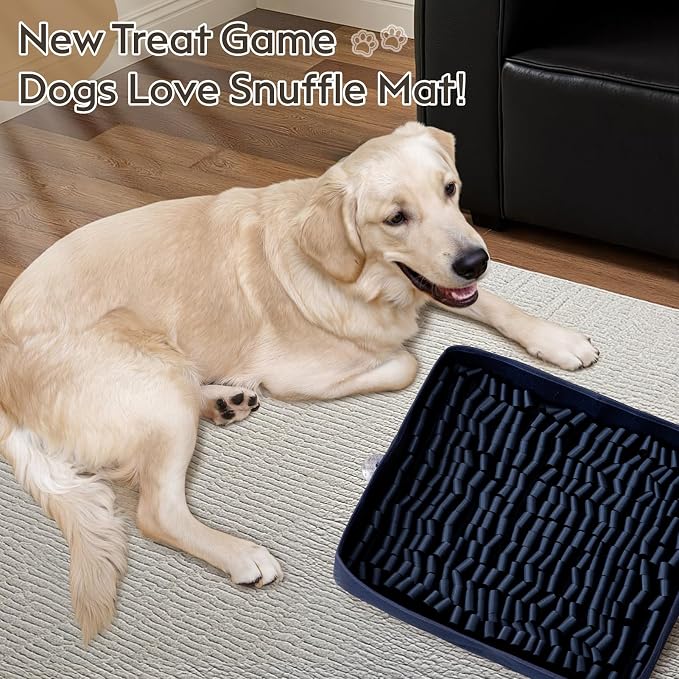 FunFurry Snuffle Mat for Dogs, Dog Puzzle Mat, Interactive Dog Toys for Enrichment,Sniff Mats with Non-Slip Backing,Suitable for Breeds and Sizes of Dogs (Navy, 17" X 15")