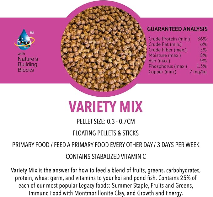 MICROBE-LIFT MLLVMSM Variety Mix Floating Fish Food Pellets and Sticks for Ponds, Water Gardens, and Fountains, for Live Goldfish and Koi, 11 Ounces (Pack of 2)