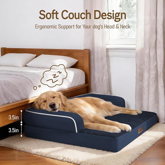 Comfort Expression Large Dog Bed Orthopedic - Washable XL Dog Beds Waterproof Pet Couch Memory Foam Sofa Bolster with Removable Cover - 42 x 30