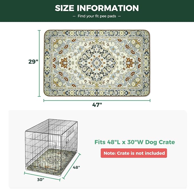 FXW Washable Pee Pads for Dogs, Puppy Pads with Super Absorbent, Specifically Designed for 48inch Cages, 29" x 47" Rectangle, Boho Beige, 2 Packs