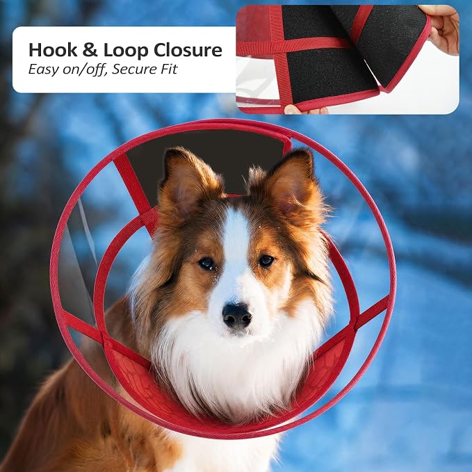 Dog Cone Collar for After Surgery Recovery, Soft Adjustable Elizabethan Collar for Small Medium Large Dogs, Comfortable Anti-Lick Cone for Wound Healing (Red XL)
