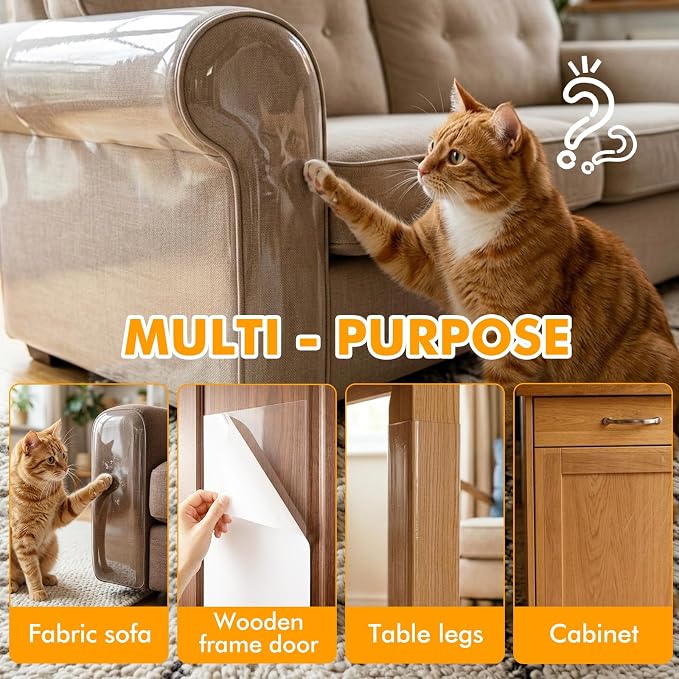 200"x16" Cat Scratch Furniture Protector, Transparent Couch Protector from Cat Claws, Self-Adhesive Anti Scratch Furniture Protector for Sofa Arms & Corners, Pet Proof Guards