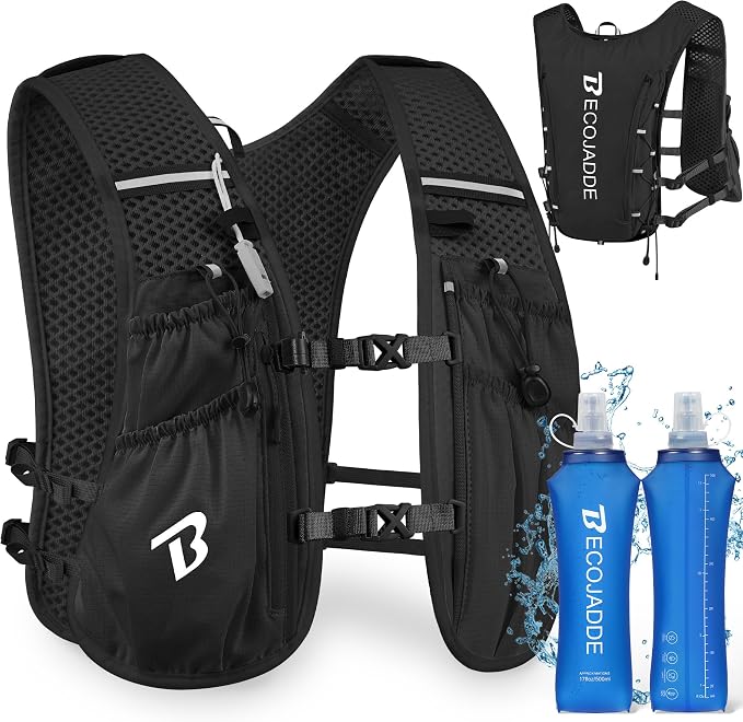 BECOJADDE Running Vest Hydration Backpack for Men Women, 5L Lightweight Running Backpack Hydration Pack for Marathon, Trail, Cycling, Hiking, Jogging