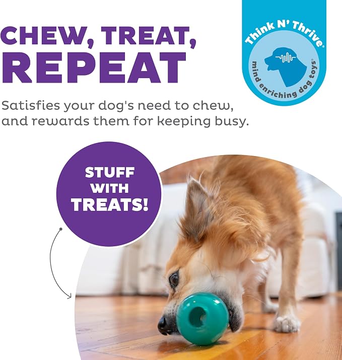 Outward Hound Double-Tuff Stuffable Dog Toy, Medium Blue, 3.9" x 2.5" – Treat Dispensing Chew Ball for Small to Medium Dogs, Interactive Puzzle Toy for Enrichment & Slow Feeding