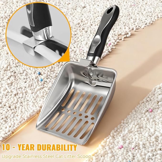 Stainless Steel Cat Litter Box with Lid, 24" L x 16" W x 12" H, Extra Large Enclosed Litter Box for Cats, High Sided Anti Leakage, Non-Stick, Includes Stainless Steel Scoop & Cat Mat