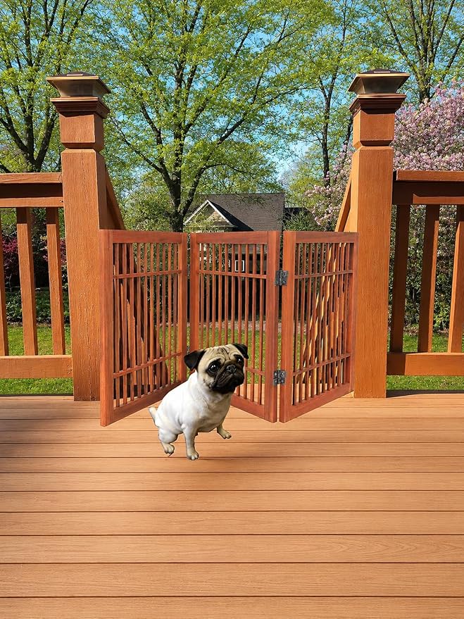 Urnporium Freestanding Wooden Dog Gate Foldable Indoor Pet Gate No Drill Expandable Barrier for Doorways Stairs Hallways Portable Wood Fence for Small Dogs & Puppies (Brown Pet Gate, 3 Panel 24" Tall)