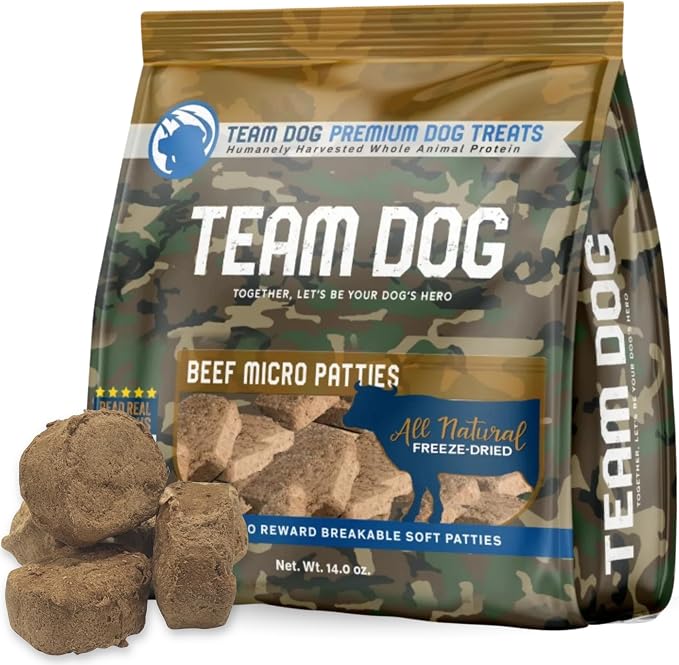 Team Dog Freeze-Dried Raw Beef Dog Treats | Dog Training Treats & Food Toppers for Picky Dogs | Made from Gluten Free, Grain Free 100% USA-Sourced Beef Lung, Liver & Heart | 14 oz Bulk Size Pack