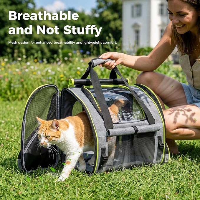 Lekereise Widened Pet Backpack Travel, Wide Pet Carrier Backpack for Cats and Small Dogs up to 18 lbs, Breathable Mesh Backpack Carrier with Sun Shade, Leash, Hand Carry for Travel Vet Car, Gray