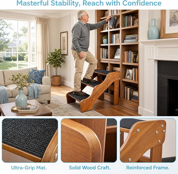 Solid Wood pet Staircase Walnut Paint, Dog Ladder, Suitable for high beds, Sofas, and Cars, with a Weight Capacity of 500 pounds, Anti Slip Staircase, Suitable for Large Pets (Walnut 5 Steps)