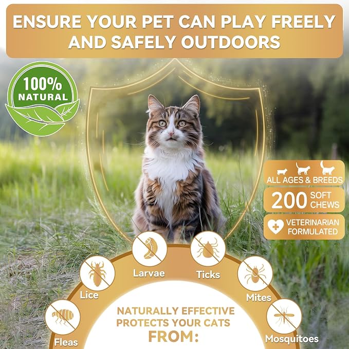 WEALLIN Flea and Tick Prevention Chews for Dog&Cats, Flea and Tick Prevention for Dogs, Flea and Tick Prevention for Cats, 200 Soft Chews, Chicken Flavor, Natural Flea and Tick Treatment