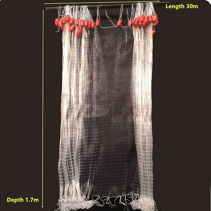Strong Fishing Line Material Fishing Net Depth 5.5ft Gillnet Length 98 ft Nylon Net 5/8 Inch-2 Inch Mesh Monofilament Nylon Network Big Buoys Fish Net