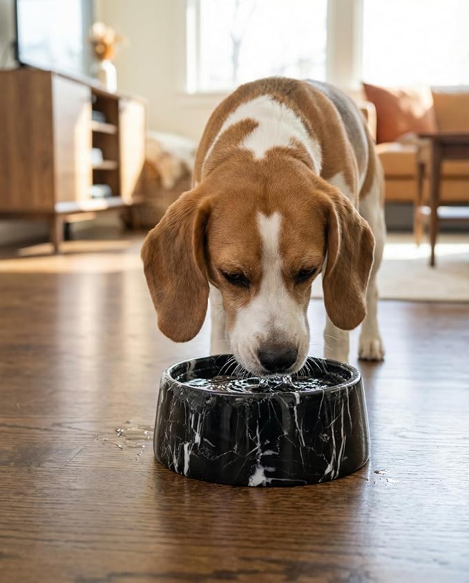 OOBOOB Natural Marble Dog Bowls, Heavy Non-Slip Pet Bowls, Minimalist Design with Unique Veining, Durable Dog Food & Water Bowls for Small to Medium Dogs & Cats