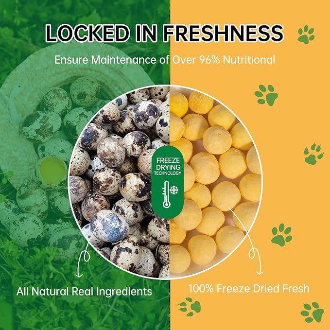 Freeze-Dried Quail Egg Yolk Cat Dog Treats,Single Ingredient Pet Snacks High Protein,Human Grade Grain-Free,Supports Skin & Coat (7.2oz)